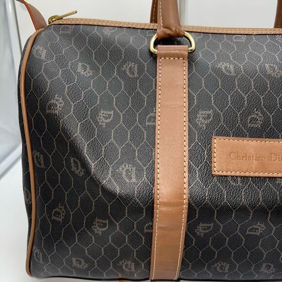 Christian Dior Black Brown Monogram Trotter Honeycomb Boston Duffle Bag With Loc - Picture 4 of 14